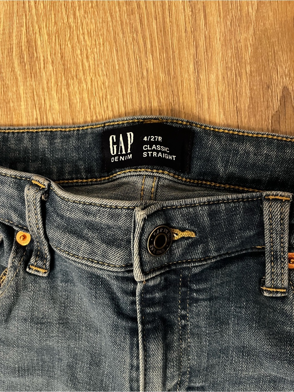 GAP Denim Straight Jeans in Blue with Yellow Stitching